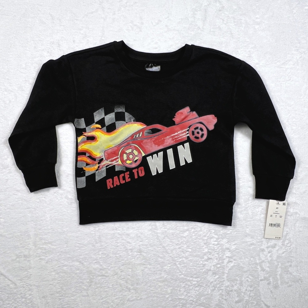 Hot Wheels Kids Black Race to Win Graphic Fleece Sweatshirt 2T